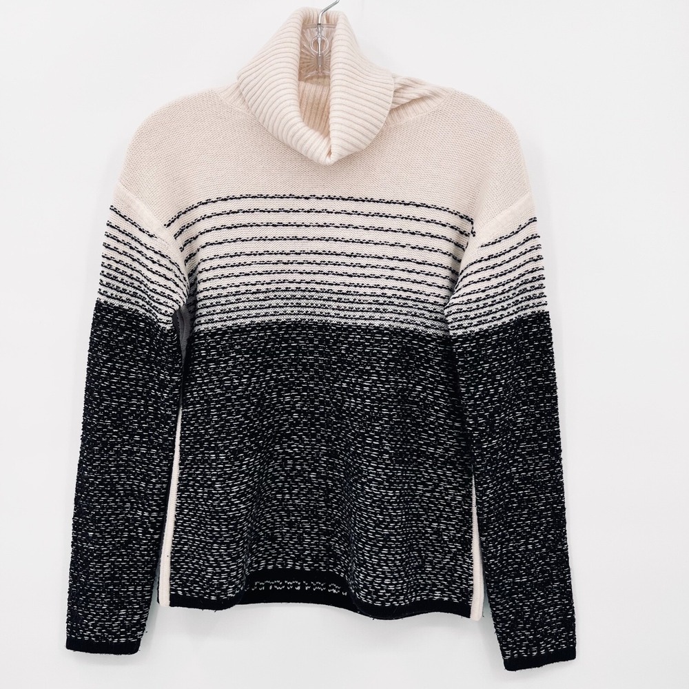 ATHLETA Women's Size XXS Ivory and Black Stripes Merino Wool Cowl Neck Sweater